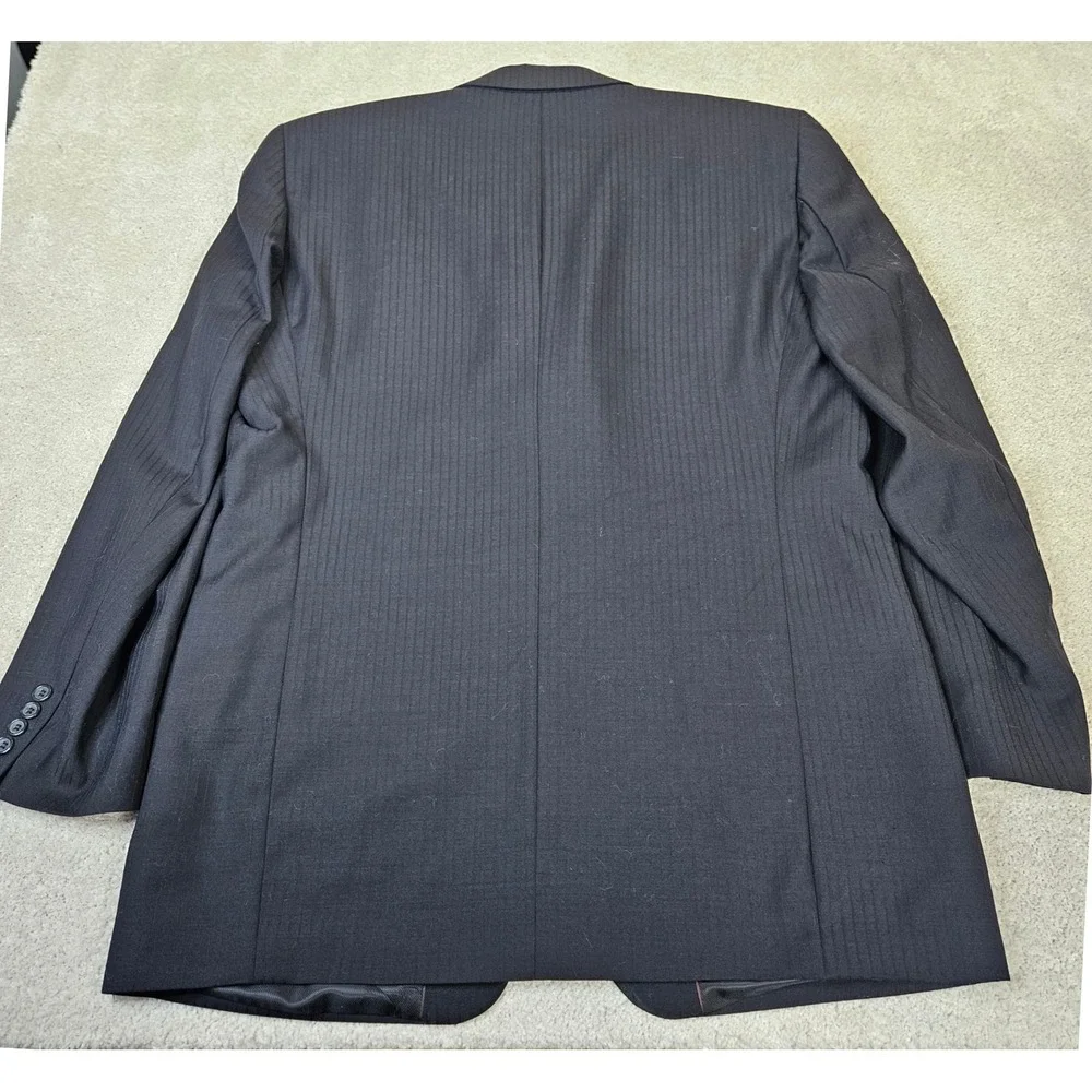 MONTEFINO UOMO Super 120s Merino Wool Blazer Jacket‎ 46L Classic Black Pinstripe